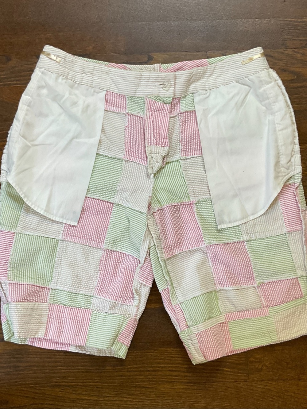 IZOD Golf Patchwork Seersucker Shorts | 100% Cotton | Pastel Pink Green | Size 6 - Picture 14 of 16